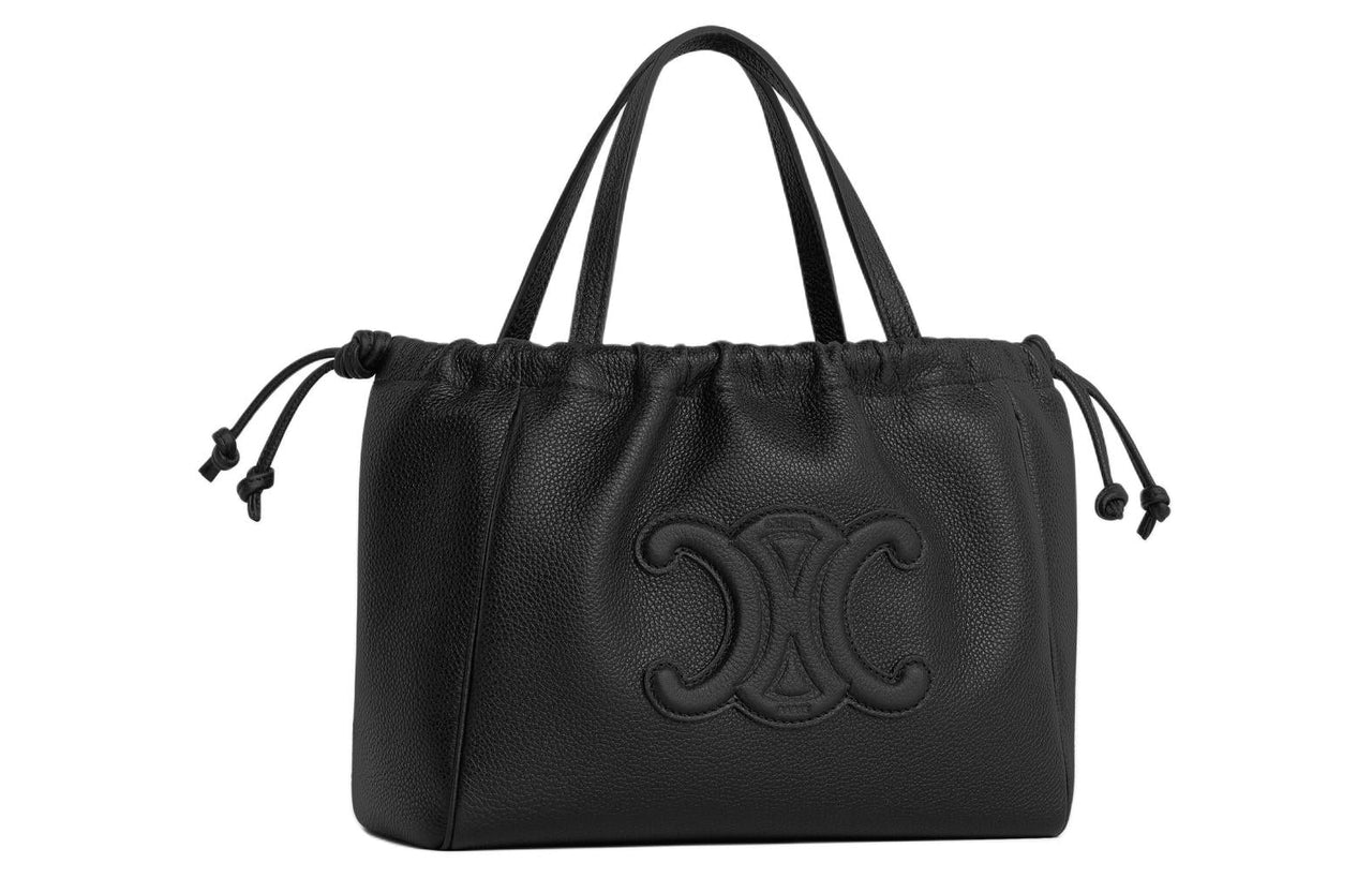 CELINE Cabas Grained Calfskin Shoulder Bag Crossbody Bag Handbag Small Size Women's Black