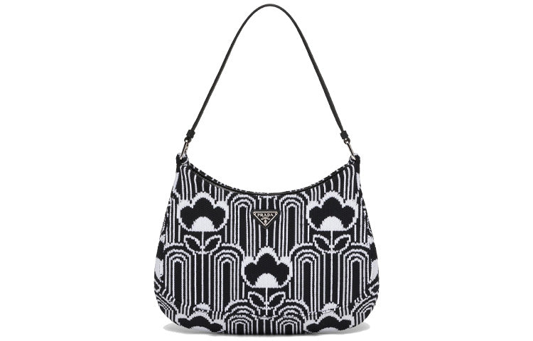PRADA Cleo Polyester Handbag Women's Black White