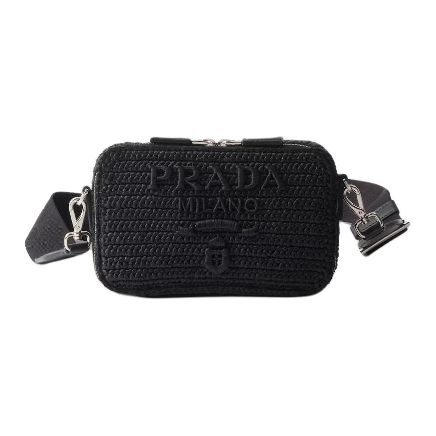 PRADA Brique Woven Fabric Shoulder Bag Crossbody Bag Men's Black