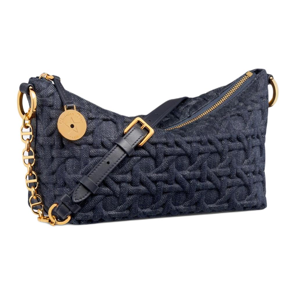 DIOR Cotton With Calfskin Hobo Bag Handbag Shoulder Bag Regular Women's Blue