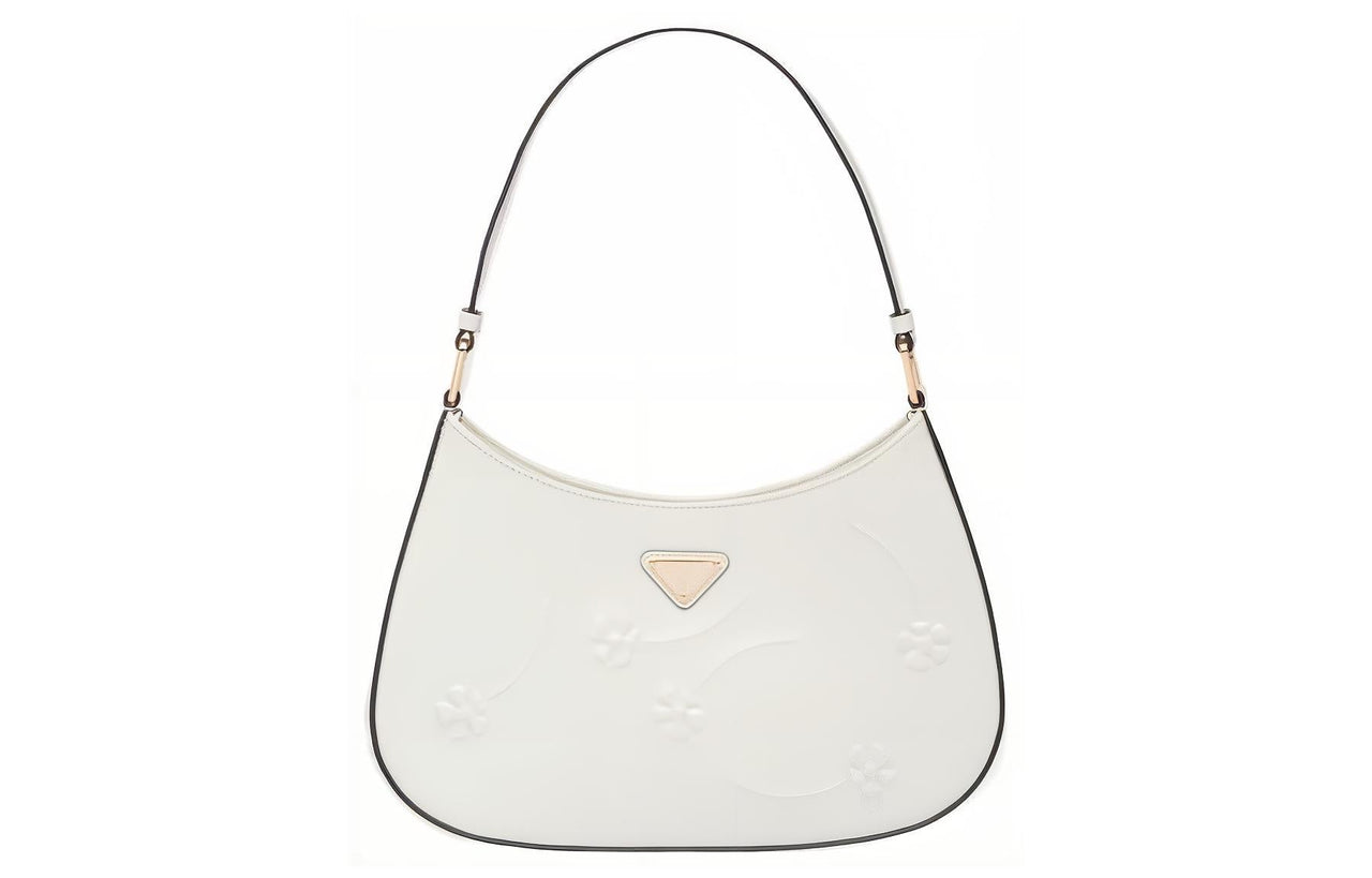 PRADA Cleo Shiny Leather Crescent Bag Handbag Shoulder Bag Women's White