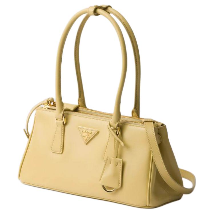 PRADA Cow Leather Handbag, Shoulder Bag Medium Size Women's Light Yellow