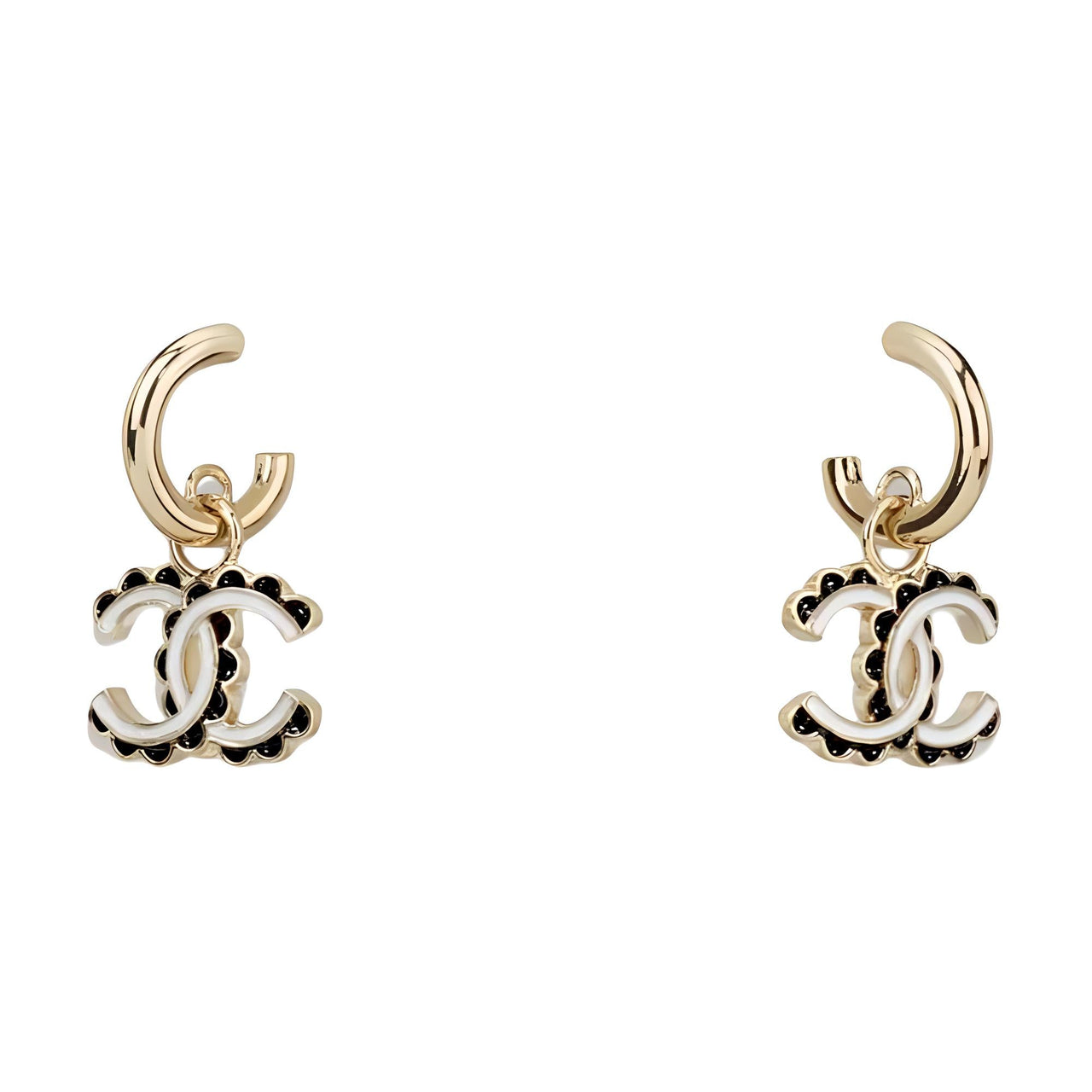 CHANEL Earrings Women's Black White