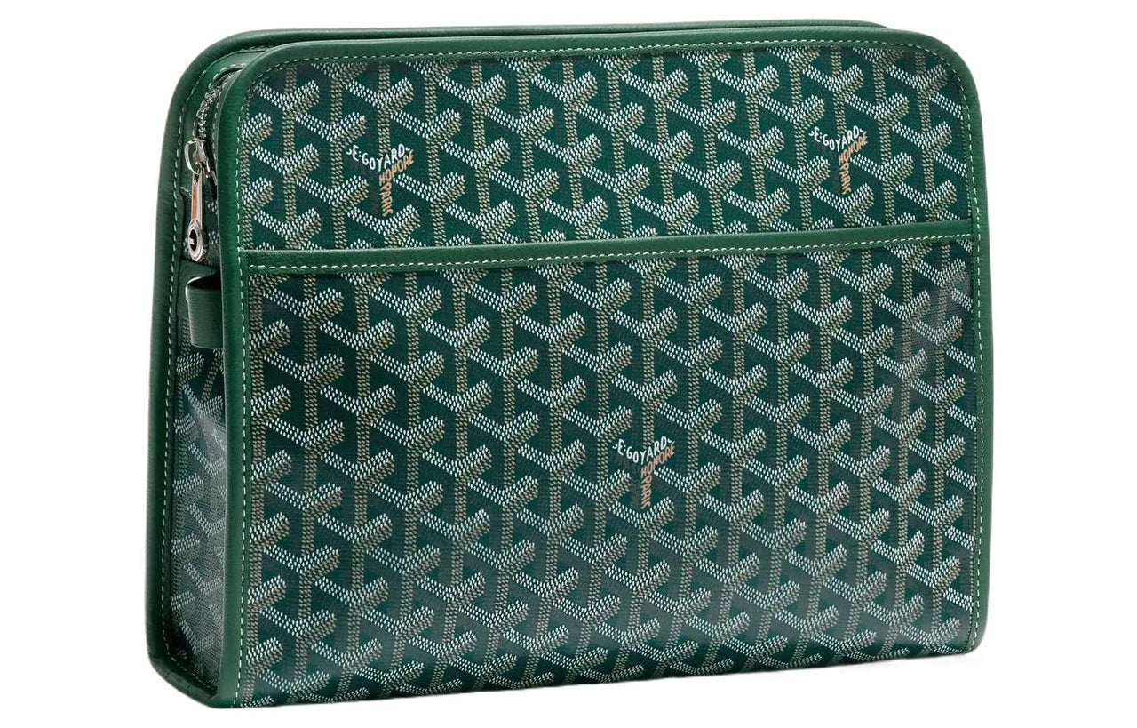 GOYARD JOUVENCE Calfskin Canvas Storage Bags Handheld Toiletry Bags Large Size Unisex Green