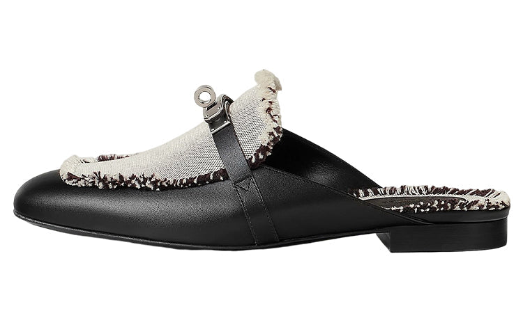 HERMES Abrasion Resistant Closed Toe Slippers Women's Black White