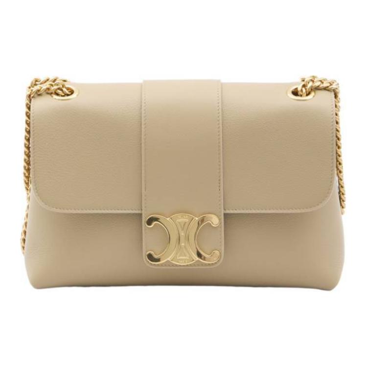CELINE Calfskin Portable Crossbody Bag Shoulder Bag Women's Beige