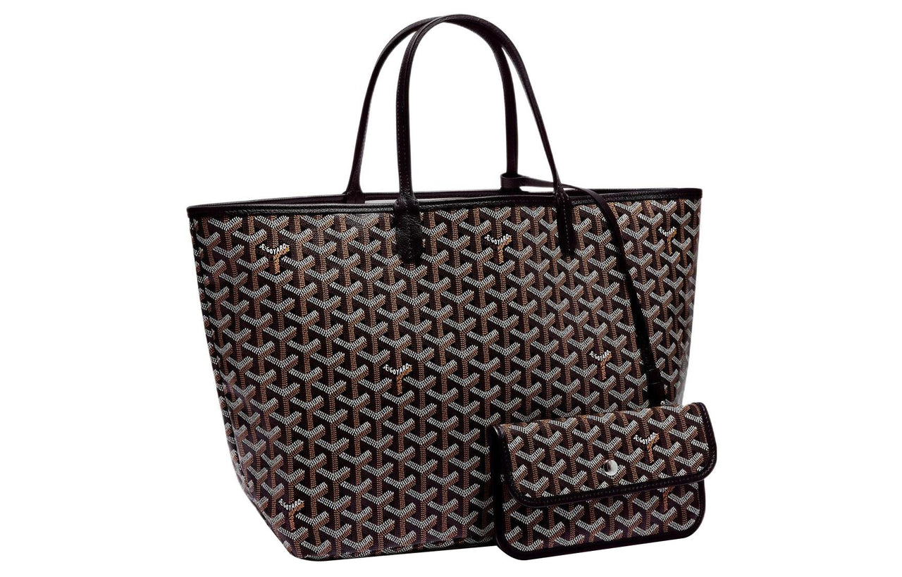 GOYARD Saint Louis Canvas With Calfskin Dog's Teeth Handbag Small Size Unisex Black