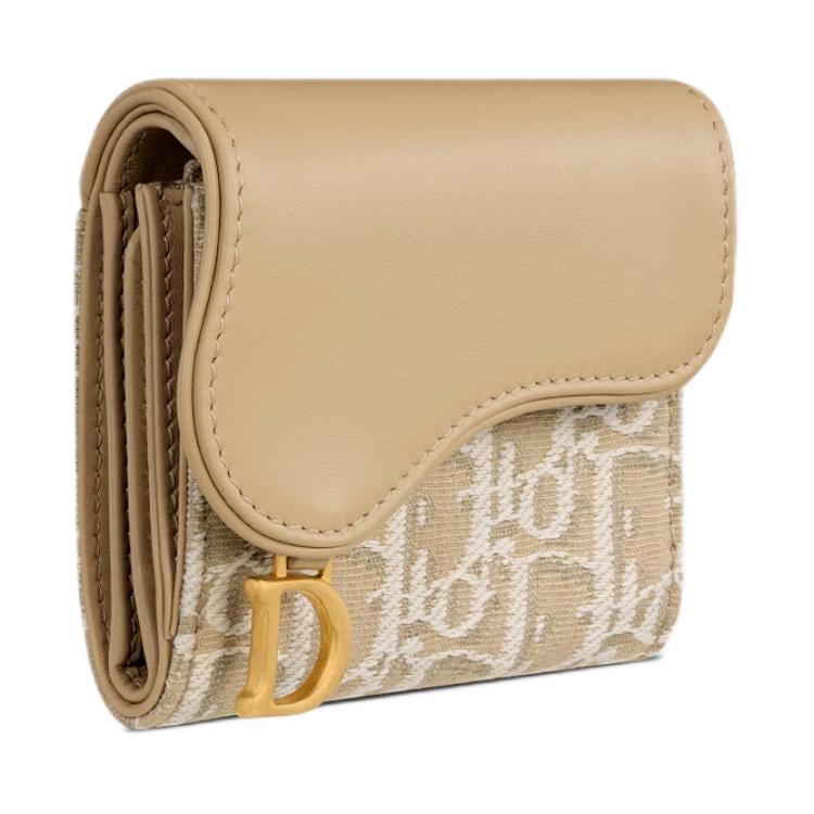 DIOR Saddle Cotton With Cow Leather Patchwork Wallet Regular Women's Natural