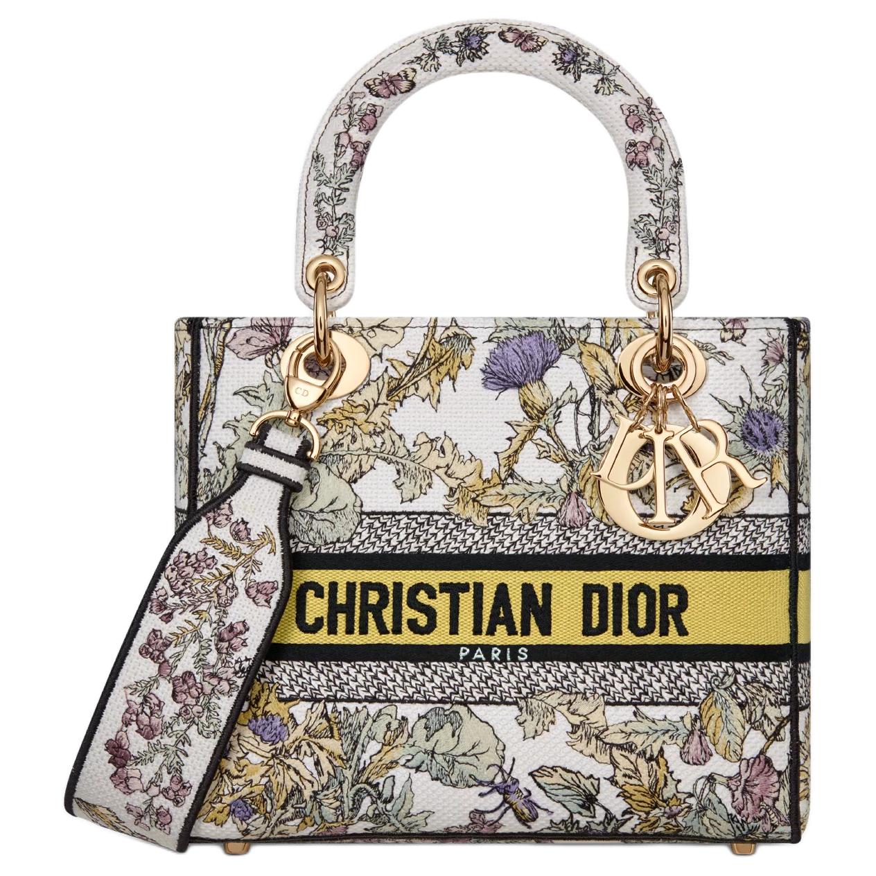 DIOR Fabric Lady Dior Bag, Tote Bag, Shopping Bag, Shoulder Bag, Handbag Medium Size Women's Milk White & Custard