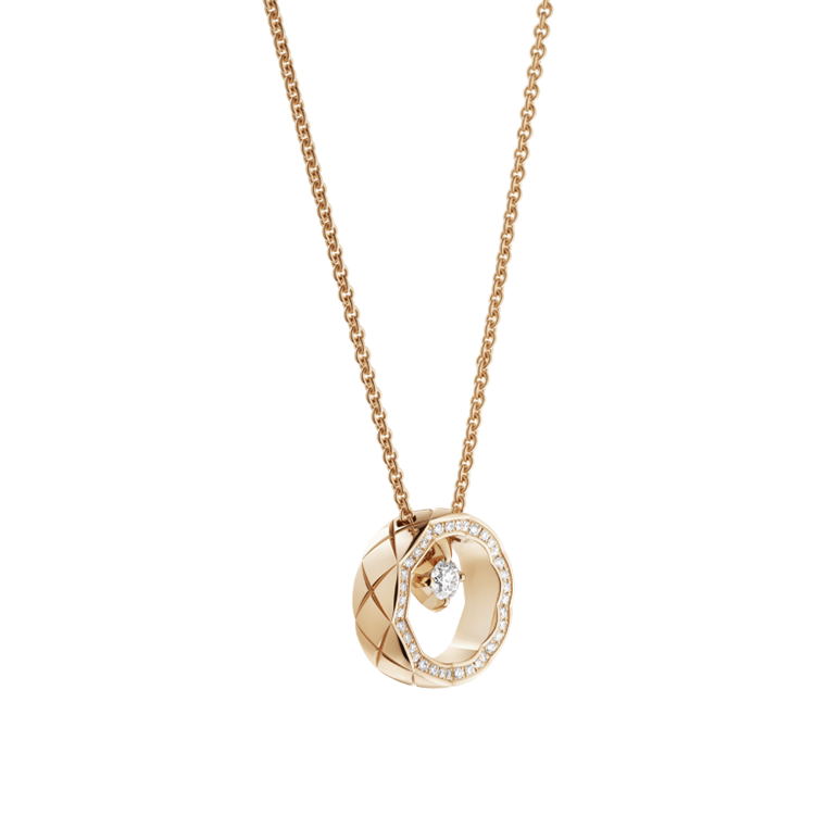 CHANEL 18K Gold Diamonds Necklaces Unisex Gold