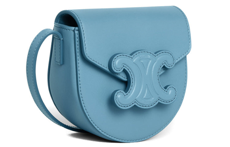 CELINE Besace Cow Leather Saddle Bag Messenger Bag Shoulder Bag Crossbody Bag Mini Women's Blue