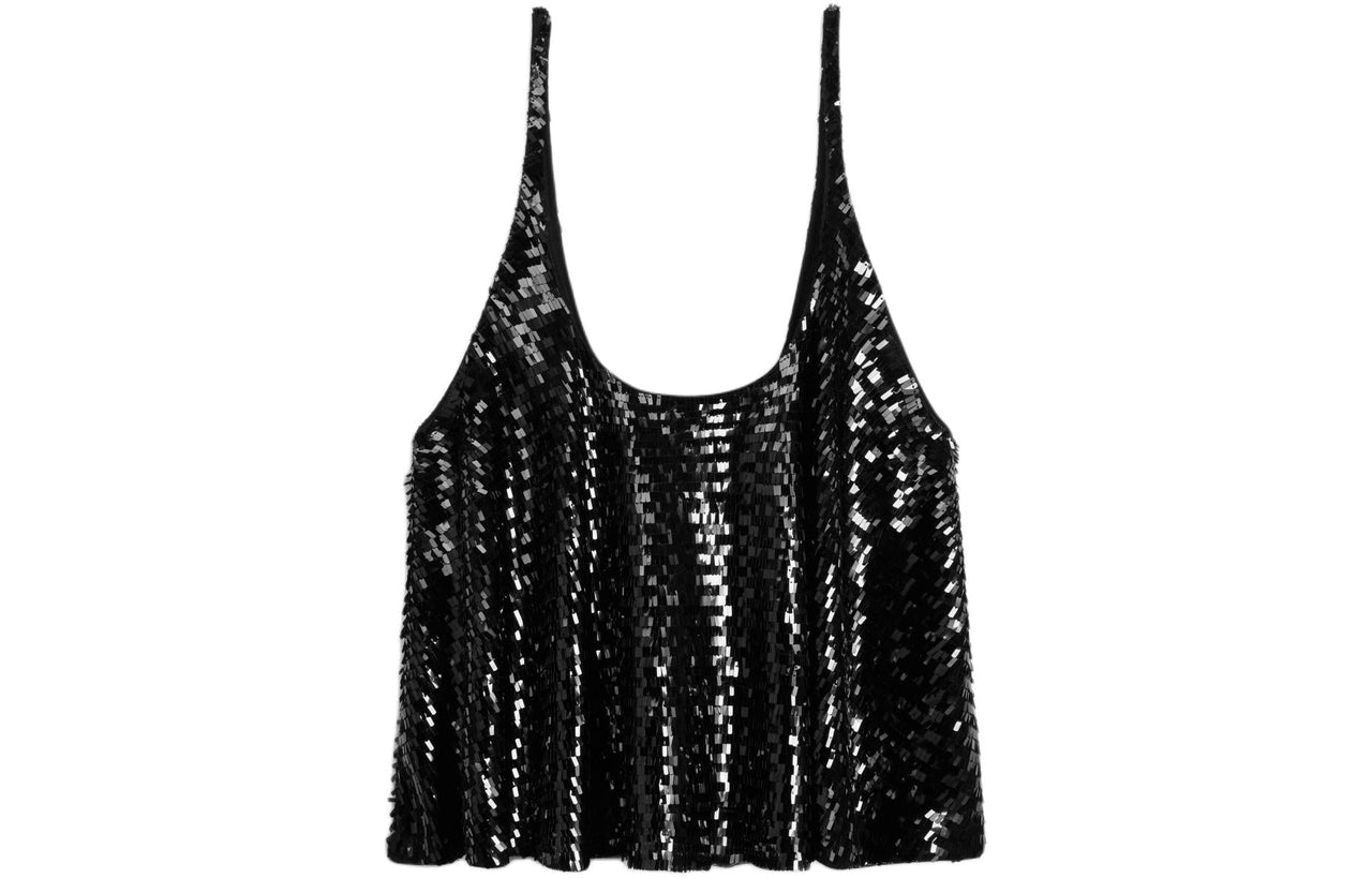 CELINE Embroidered Gathered Tank Top In Tulle