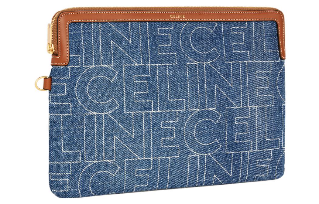 CELINE Denim With Calfskin Clutch Small Size Women's Blue