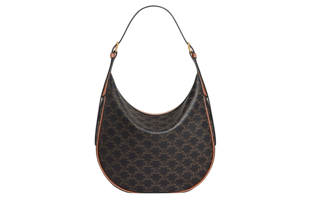 CELINE Cow Leather Handbag Shoulder Bag Women's Tawny