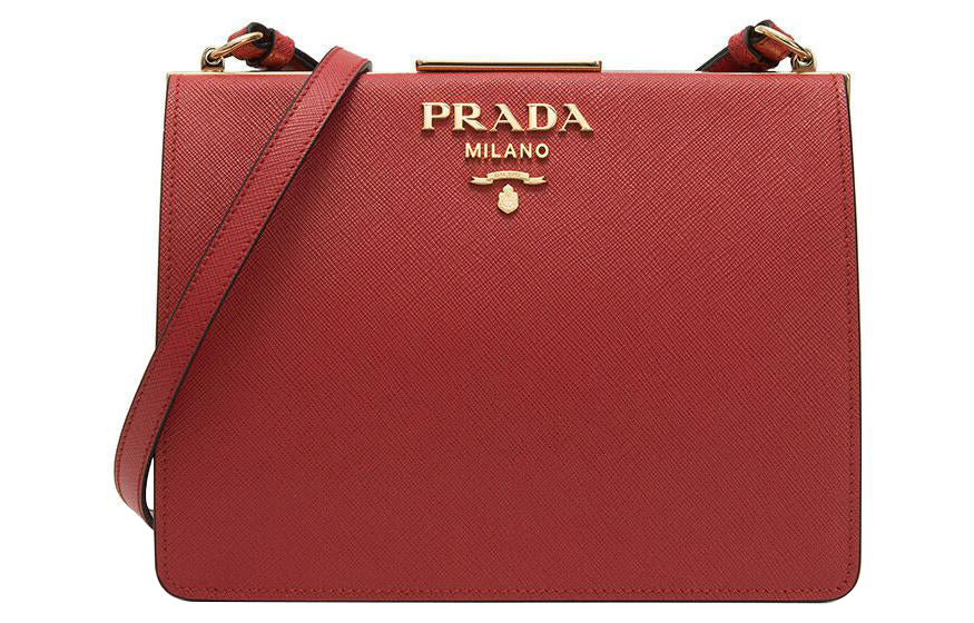 PRADA Cross Grain Cow Leather Crossbody Bags Shoulder Bags Medium Size Women's Red