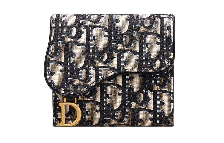 DIOR Saddle Canvas Canvas Bag Card Holder Coin Purse Wallet Medium Size Unisex Denim Blue