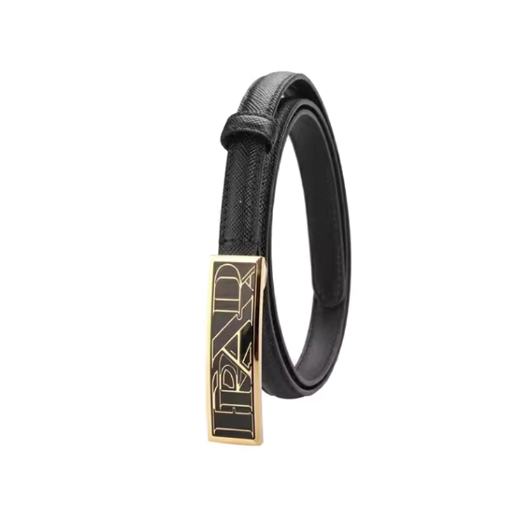PRADA Cow Leather Belts Women's Black Width 1.4CM