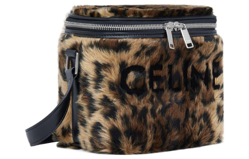 CELINE Fabric With Cow Leather Patchwork Trim Box Bag Crossbody Bag Shoulder Bag Men's Leopard