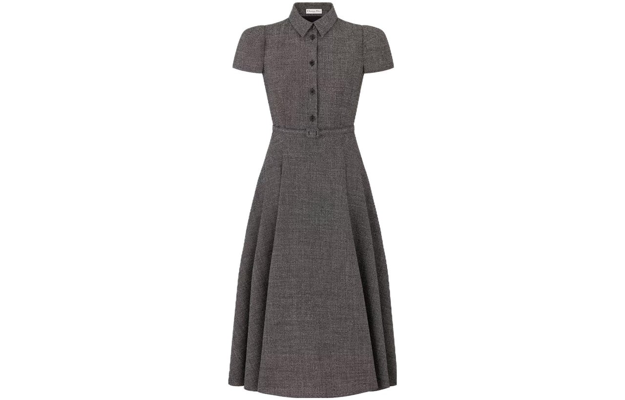 DIOR Belted Mid-Length Dress Short-Sleeved Dresses Women's Gray