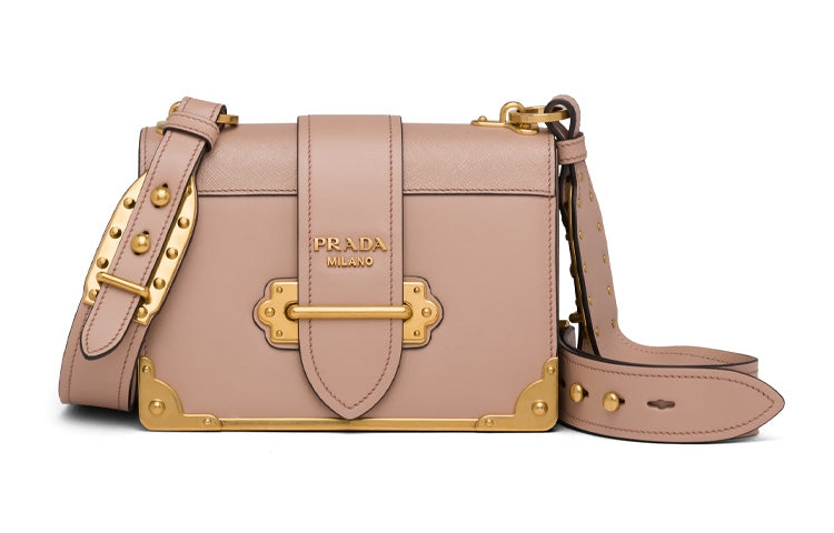 PRADA Cahier Calfskin Shoulder Bag Crossbody Bag Women's Gold/Pink