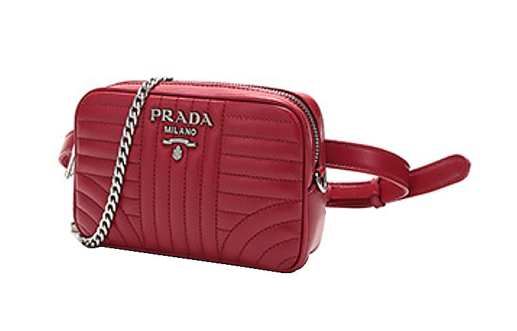 PRADA Cow Leather Crossbody Bag Fanny Pack Shoulder Bag Women's Red