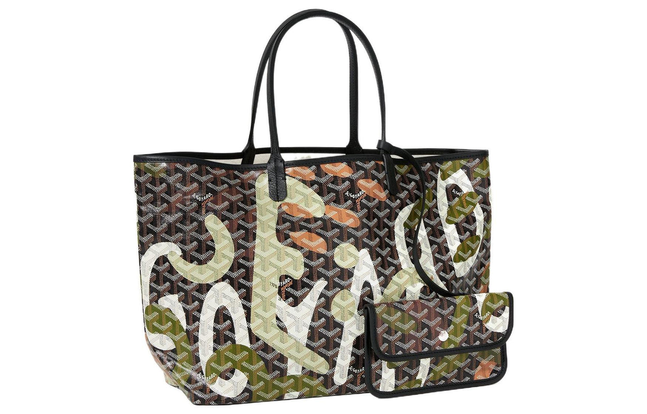 GOYARD Saint Louis Canvas With Leather Combo Tote Bag Shoulder Bags Handbags Small Size Unisex Black/Green