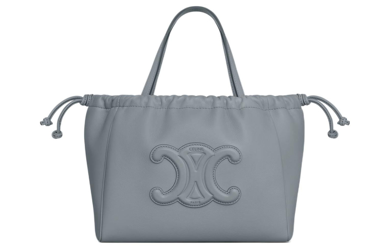 CELINE CabasTriomphe Smooth Cow Leather Shoulder Bag Crossbody Bag Handbag Small Size Women's Blue Gray
