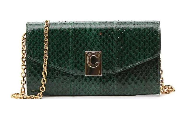 CELINE Genuine Leather Shoulder Bag Women's Green