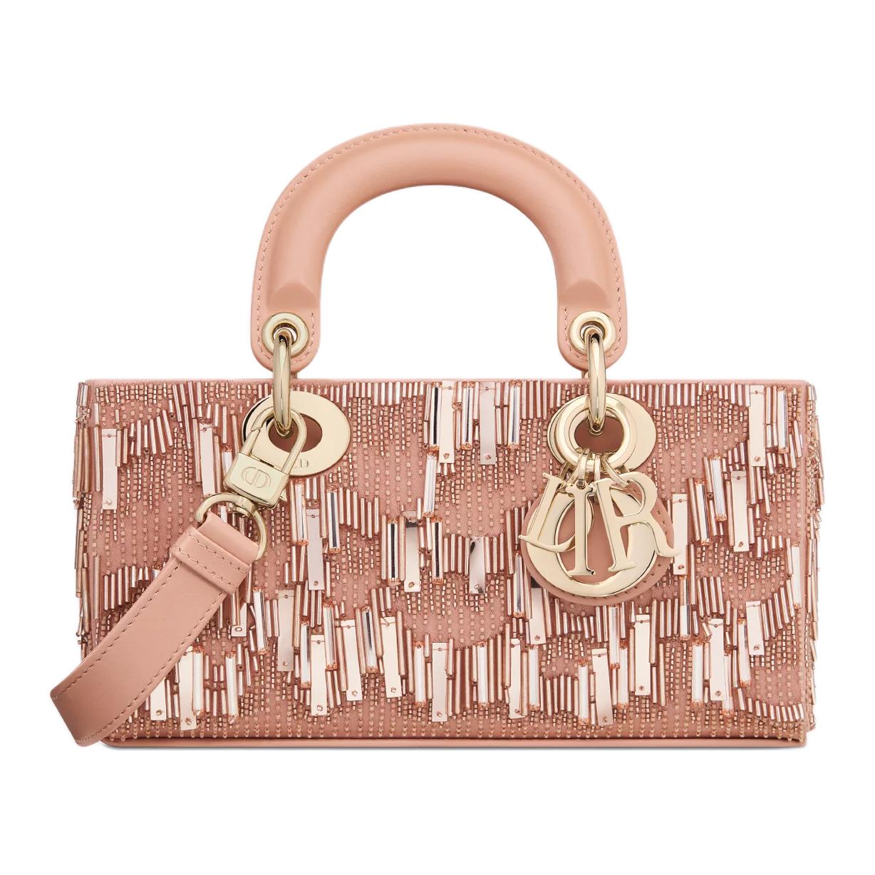 DIOR Lady D-JOY Cow Leather Shoulder Bag Crossbody Bag Handbag Small Size Women's Pink