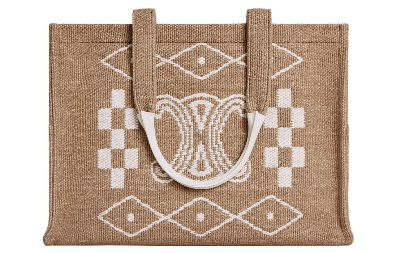 CELINE Cabas Thais Textile Cow Leather Tote Bag Shopping Bag Handbag Large Size Women's Light Brown