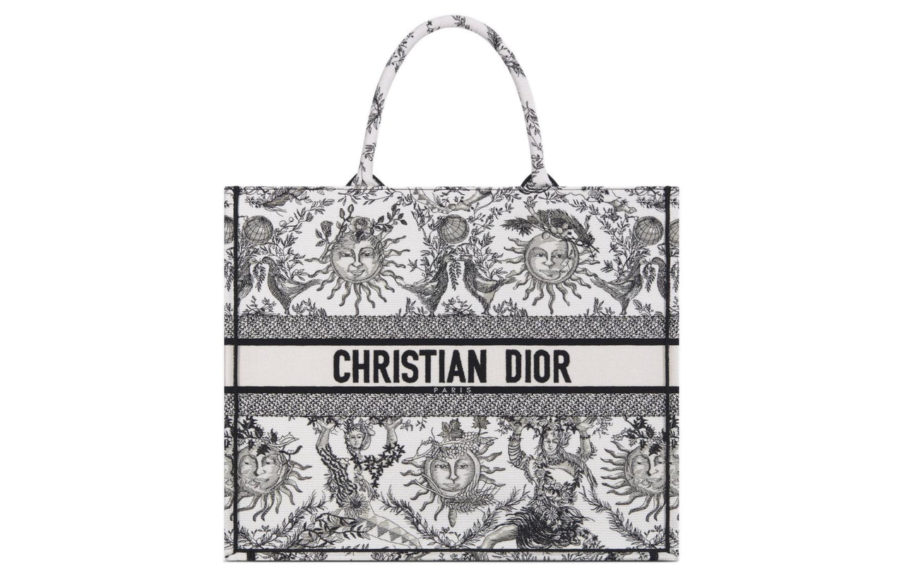 DIOR BookTote Soleil Jouy Print Embroidery Tote Bag, Shopping Bag, Shoulder Bag, Handbag Tubas Women's White & Black