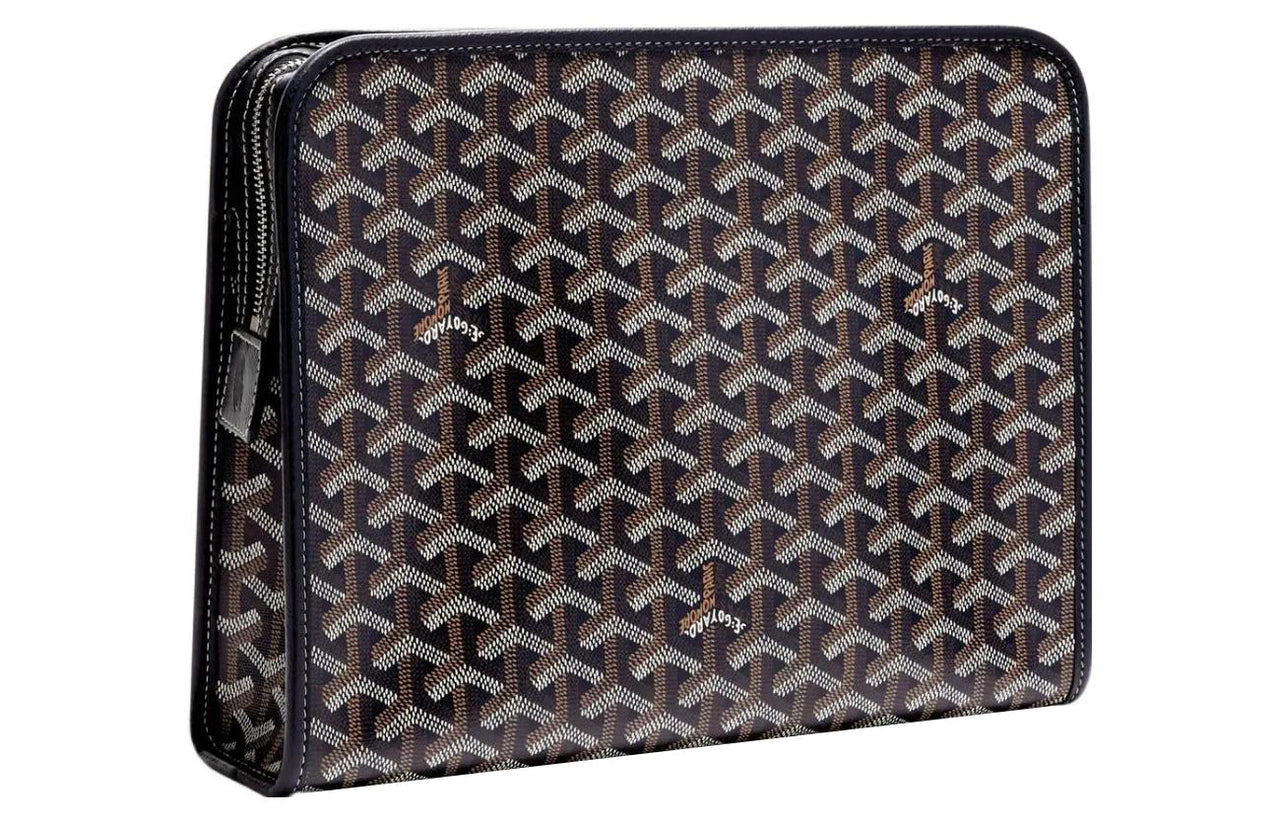 GOYARD JOUVENCE Calfskin Canvas Storage Bags Handheld Toiletry Bags Large Size Unisex Marine Blue