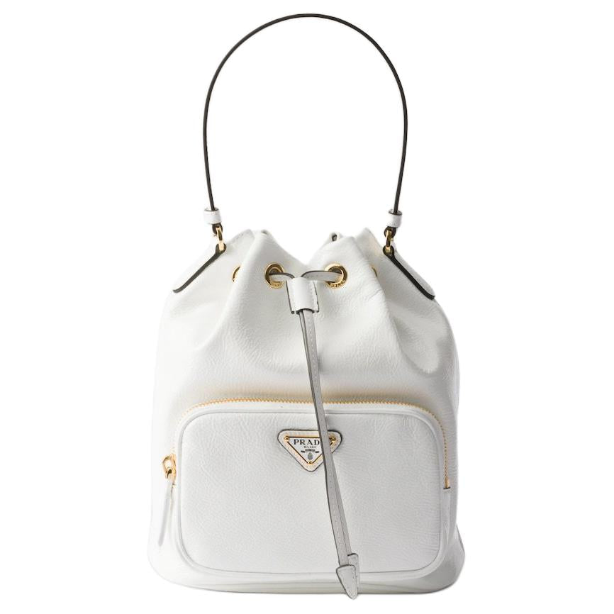 PRADA Duet Leather Bucket Bag Shoulder Bag Crossbody Bag Handbag Women's White