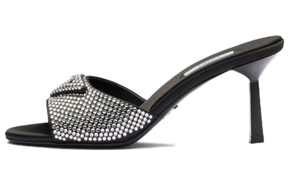 PRADA Crystal-embellished Satin Mules
