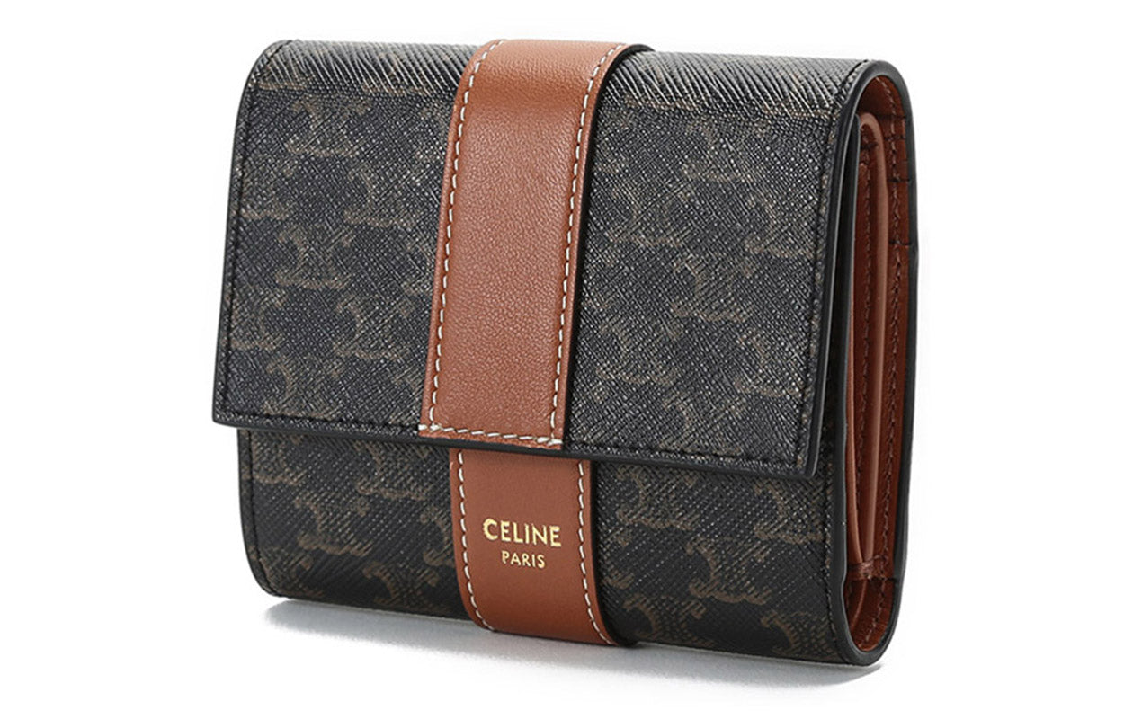 CELINE Canvas With Leather Wallet Regular Women's Charcoal Black/Tawny