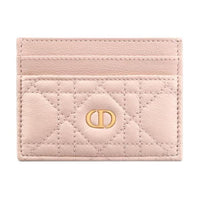 DIOR Caro Soft Cow Leather Card Clip Card Holder Women's Rouge Pink