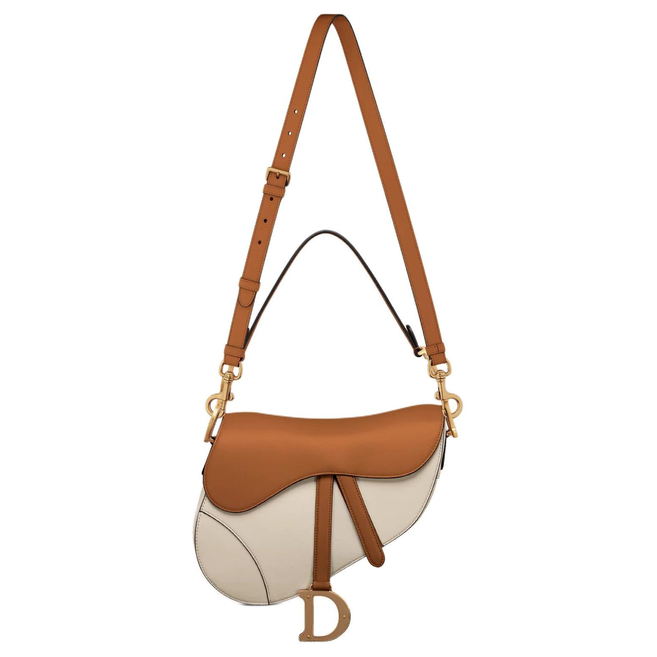 DIOR Saddle Two-Tone Soft Calfskin Saddle Bag Shoulder Bag Crossbody Bag Handbag Women's Dual-tone Gray Ivory White