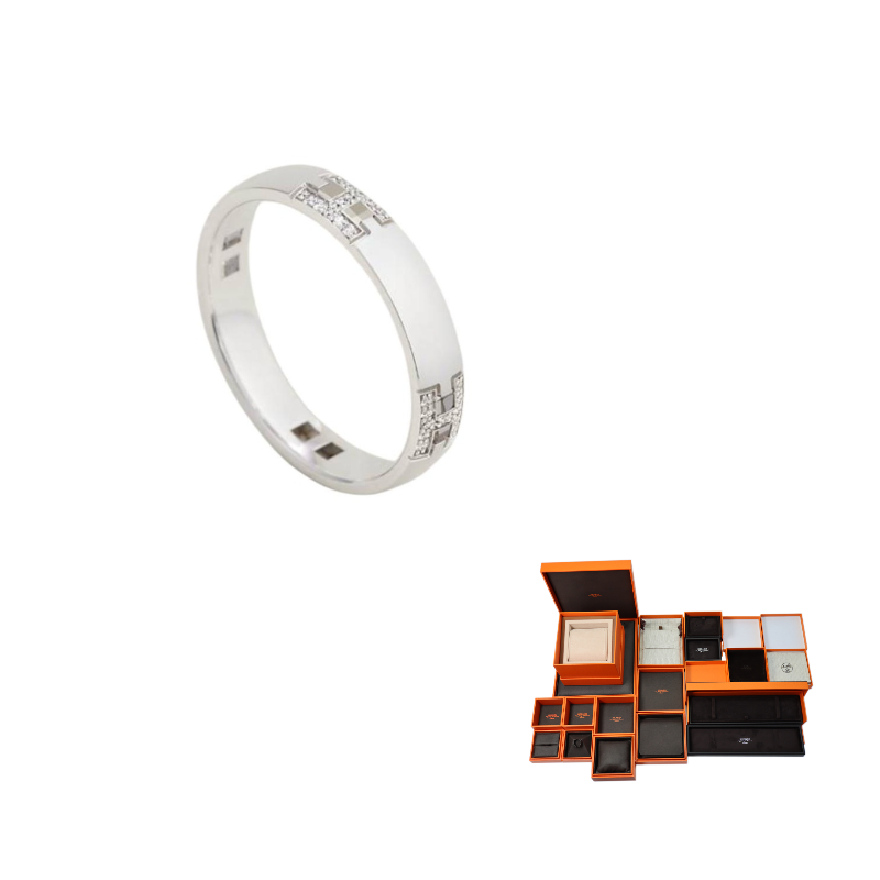 HERMES 18K White Gold Rings Men's Silver