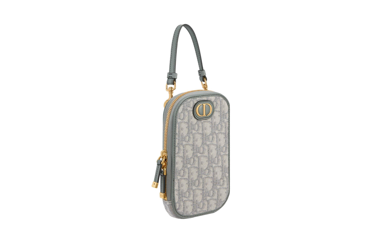 DIOR 30 Montaigne Oblique Jacquard Portable One Shoulder Crossbody Cell Phone Pouch Women's Gray