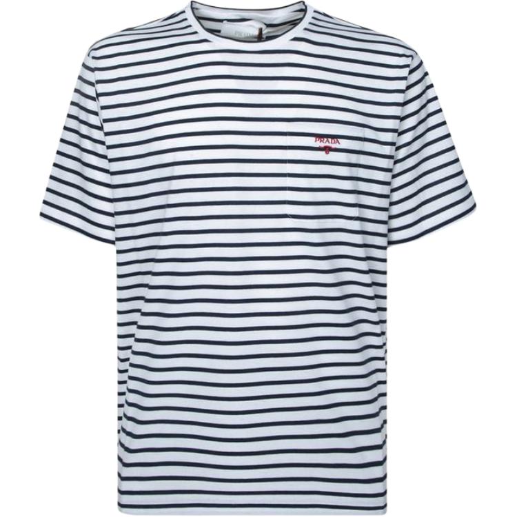 PRADA Logo Embroidered Striped T Shirt