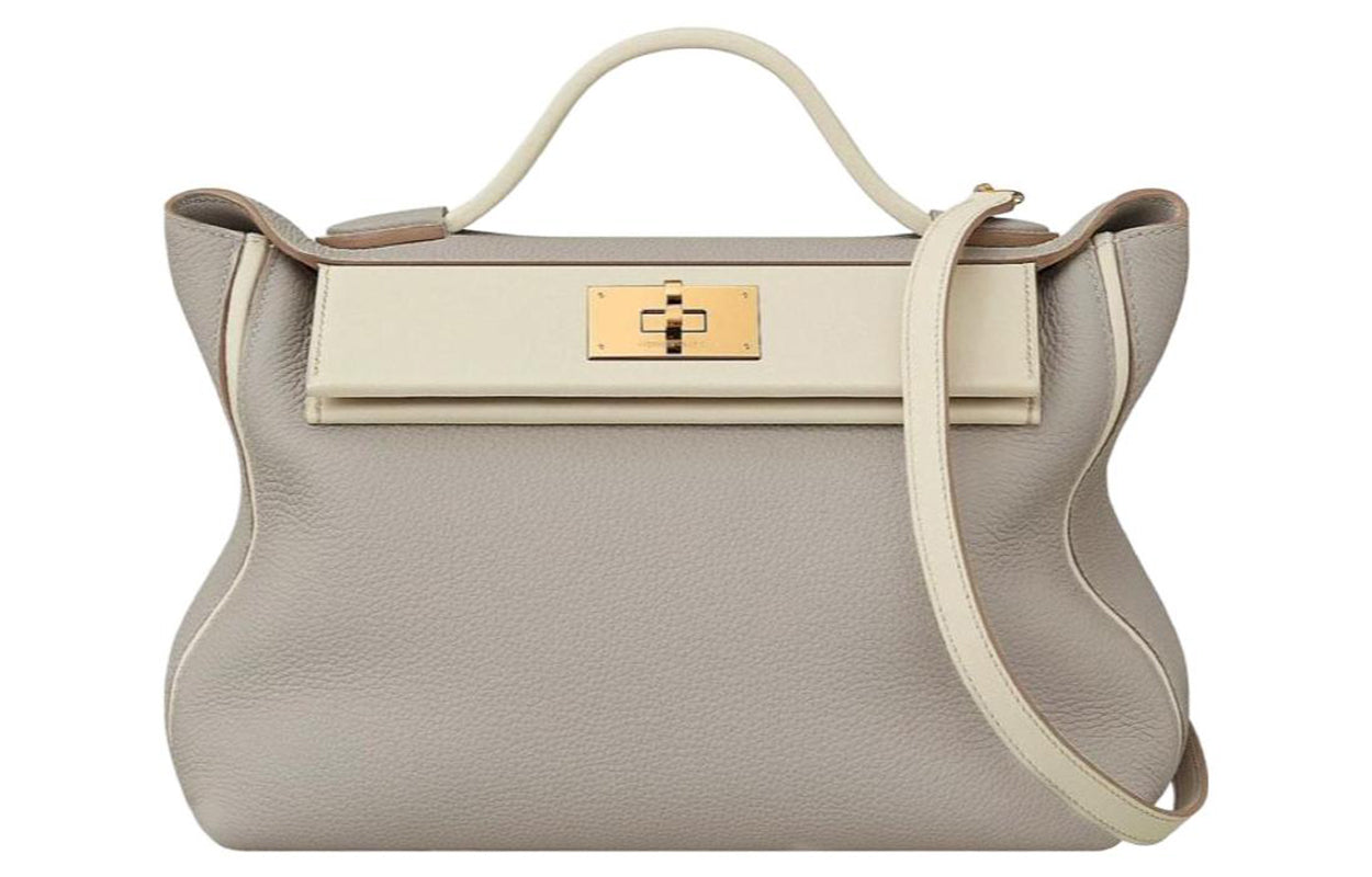 HERMES 24/24 Togo Calfskin With Swift Calfskin Handbag Shoulder Bag Women's Glacier White/Cream White