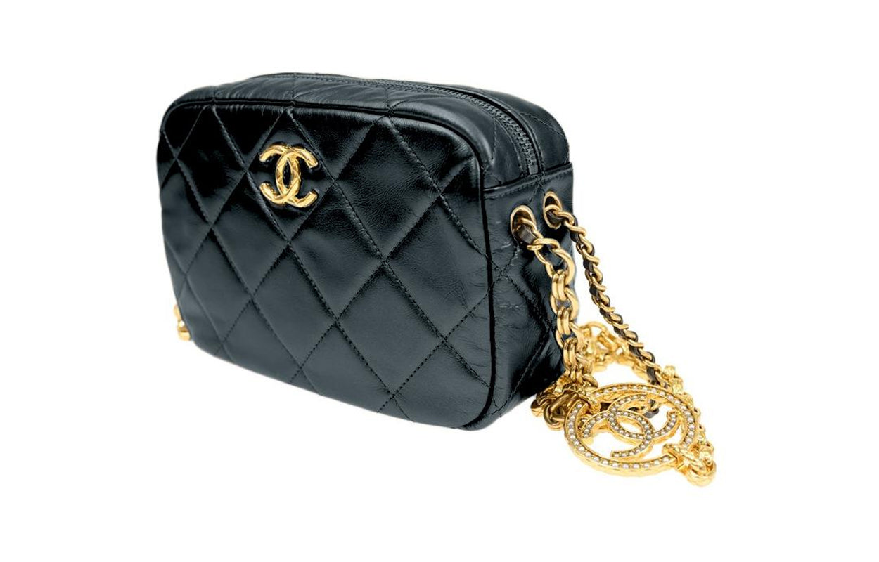 CHANEL Sheepskin With Gold Metal Camera Bag Shoulder Bag Crossbody Bag Mini Women's Black
