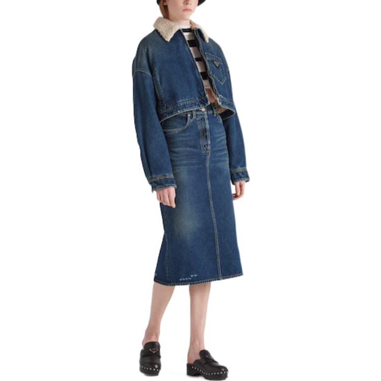 PRADA Cropped Coats Women's Blue
