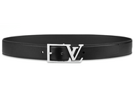 LOUIS VUITTON Sheepskin Leather Belts Men's Black Width 3.5CM