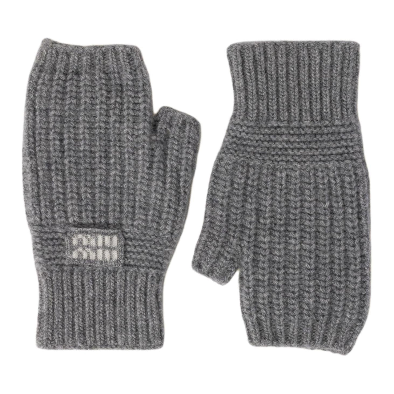 MIU MIU Wool Mohair Fabric Knit Gloves Unisex Gray