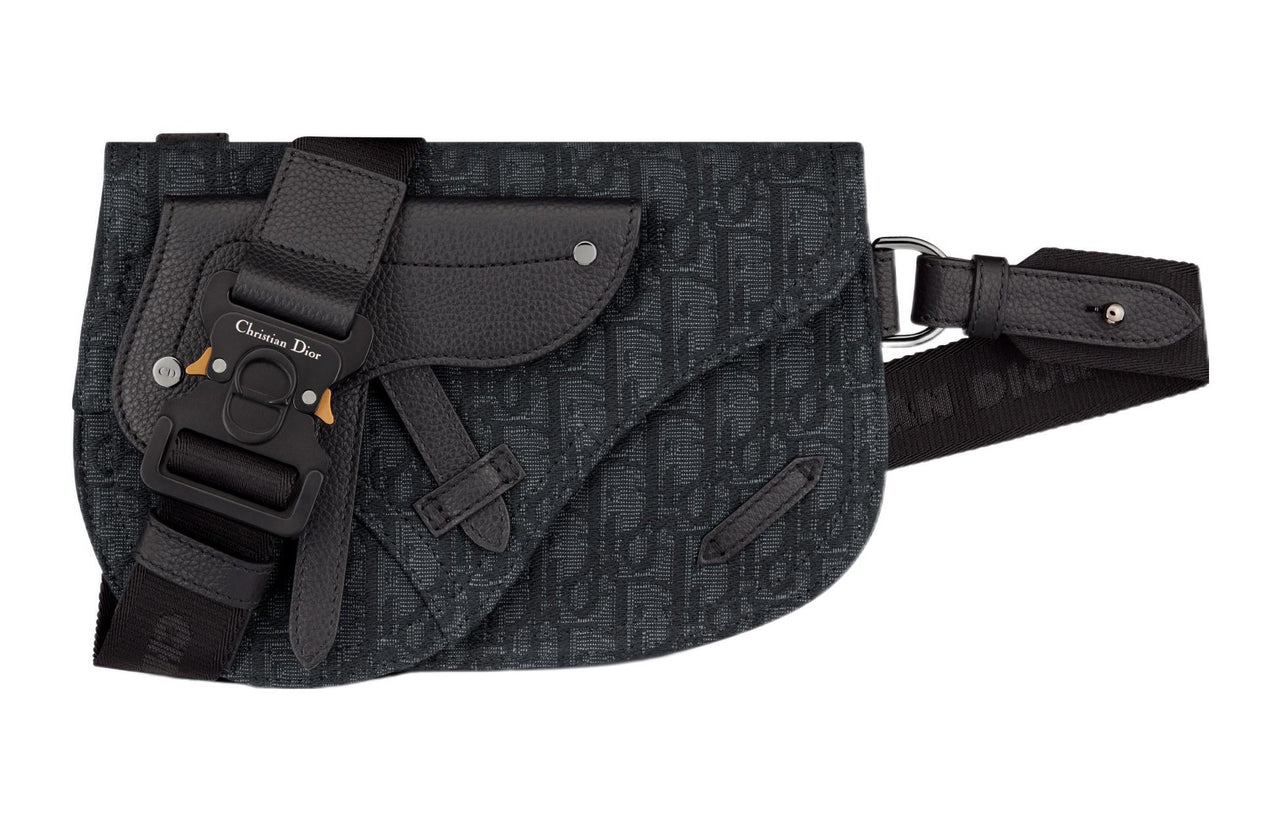 DIOR Jacquard Canvas Saddle Bag, Fanny Pack, Sling Bag, Canvas Bag, Shoulder Bag, Crossbody Bag Men's Black