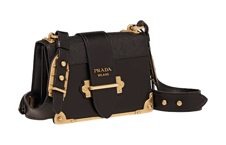 PRADA Cow Leather Shoulder Bag Crossbody Bag Women's Black