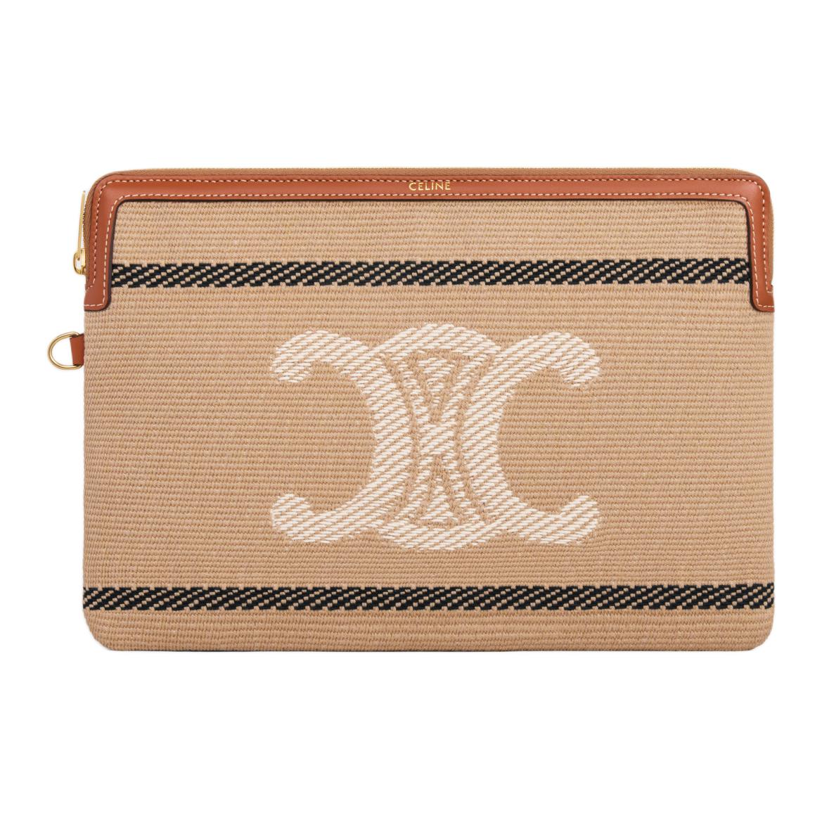 CELINE Fabric Cow Leather Patchwork Clutch Small Size Women's Beige & Black