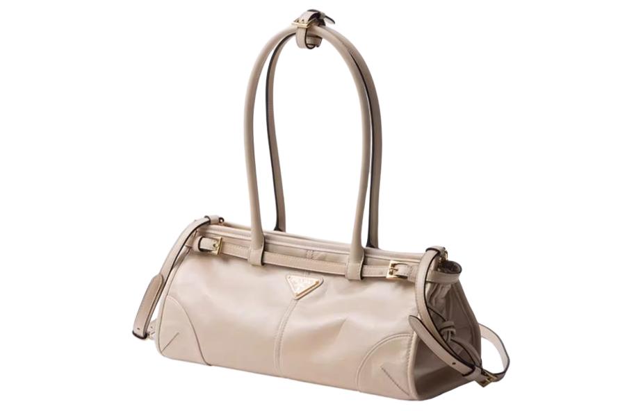 PRADA Cow Leather One Shoulder Handbag Medium Size Women's Travertine