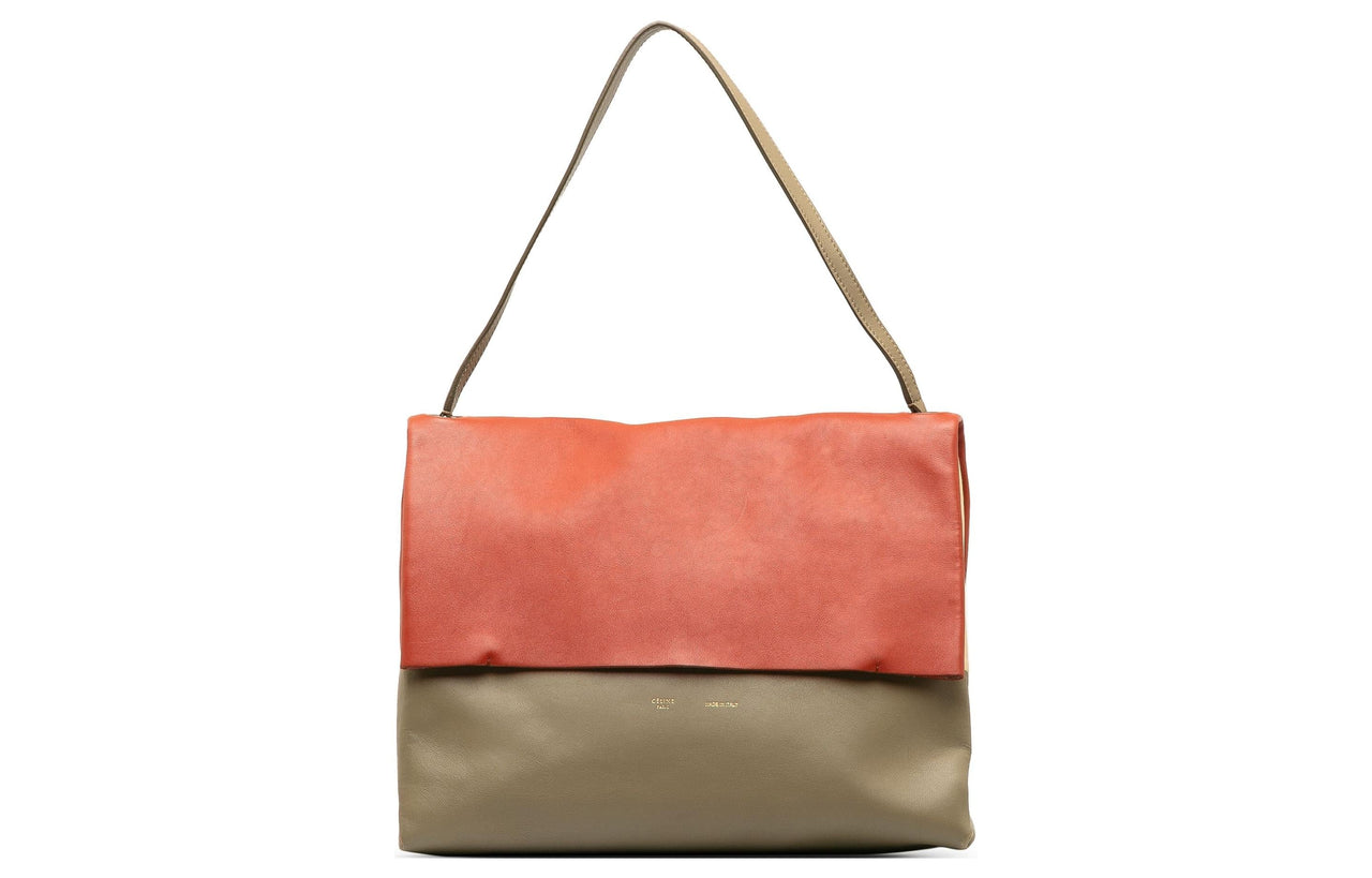 CELINE Cow Leather Shoulder Bag Unisex Orange Khaki